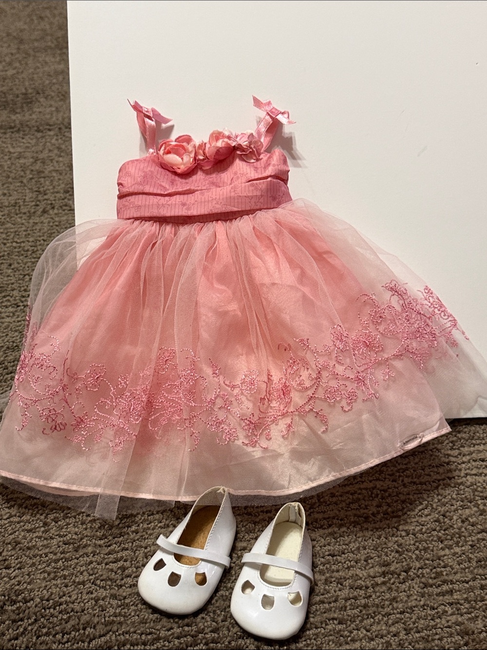 American Girl Doll Prom Dress Gown Pink Floral Tulle Party Dress
